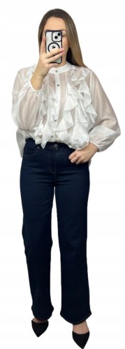 Koszula mgiełka biała efektowne falbany ze stójką lyocell Zeta Otto- RUBINA