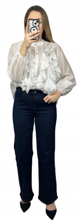 Koszula mgiełka biała efektowne falbany ze stójką lyocell Zeta Otto- RUBINA