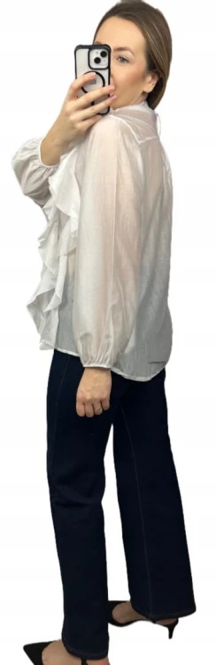 Koszula mgiełka biała efektowne falbany ze stójką lyocell Zeta Otto- RUBINA