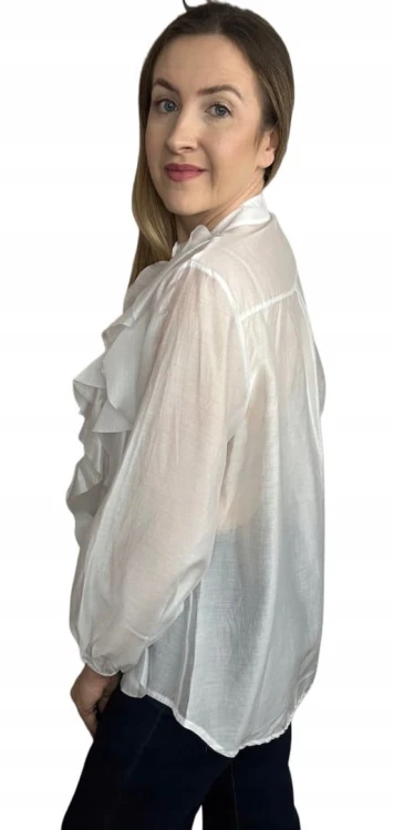 Koszula mgiełka biała efektowne falbany ze stójką lyocell Zeta Otto- RUBINA