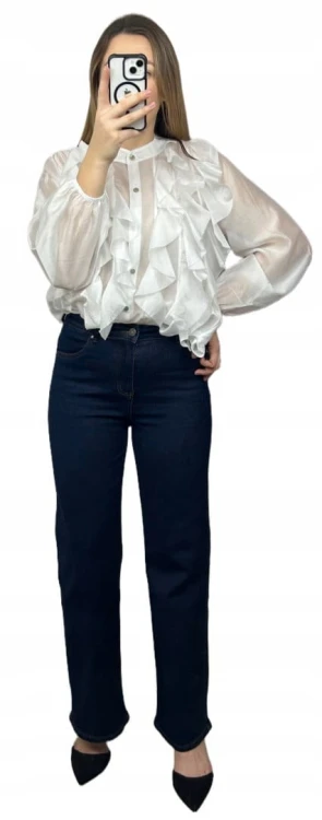 Koszula mgiełka biała efektowne falbany ze stójką lyocell Zeta Otto- RUBINA