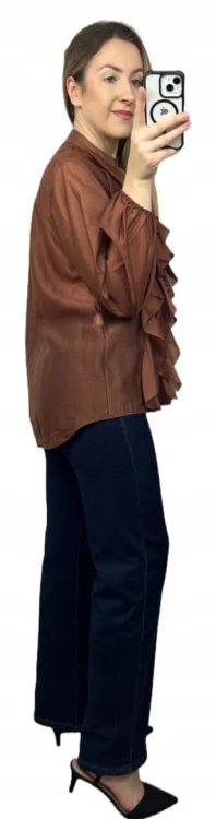 Koszula mgiełka brązowa efektowne falbany ze stójką lyocell Zeta Otto- RUBINA