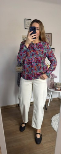 Koszula z kołnierzykiem w kwiaty 100% wiskoza wielokolorowa New Collection- FLORELLA