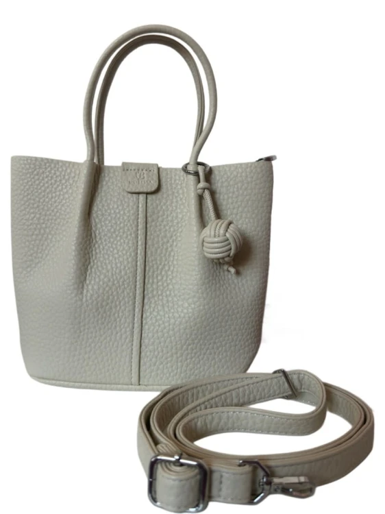 Kremowa torebka torba shopperka z brelokiem ekoskóra długi pasek Unibella