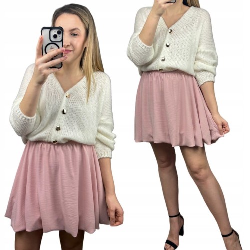 Krótka spódnica bombka różowa pudrowy róż luźna New Collection S M L