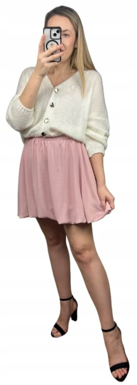 Krótka spódnica bombka różowa pudrowy róż luźna New Collection S M L