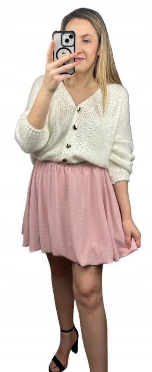 Krótka spódnica bombka różowa pudrowy róż luźna New Collection S M L