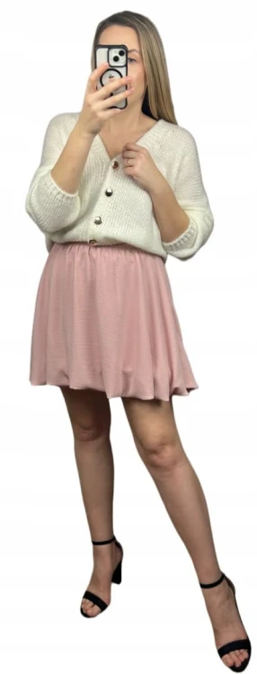 Krótka spódnica bombka różowa pudrowy róż luźna New Collection S M L