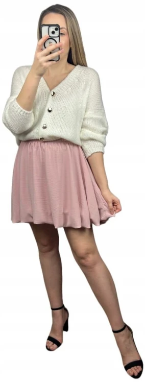 Krótka spódnica bombka różowa pudrowy róż luźna New Collection S M L