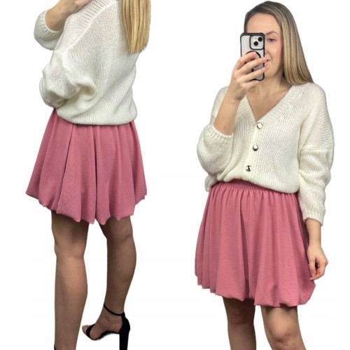 Krótka spódnica bombka różowa róż luźna New Collection S M L