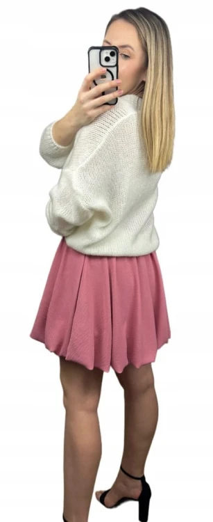 Krótka spódnica bombka różowa róż luźna New Collection S M L