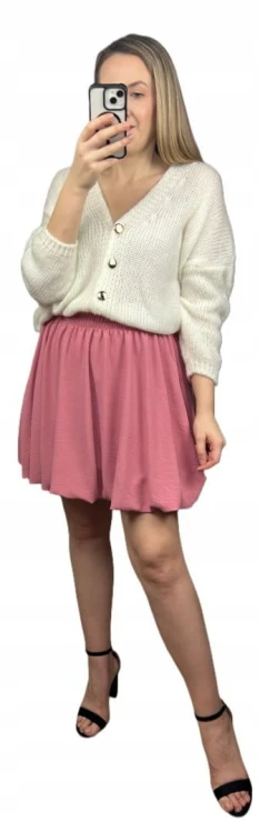 Krótka spódnica bombka różowa róż luźna New Collection S M L