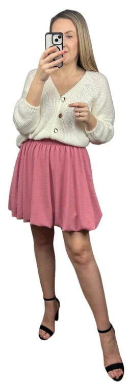 Krótka spódnica bombka różowa róż luźna New Collection S M L