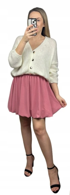 Krótka spódnica bombka różowa róż luźna New Collection S M L