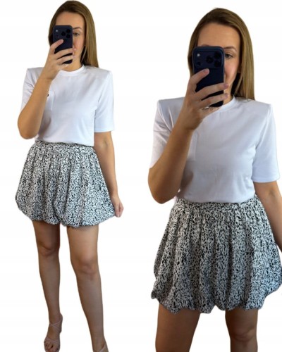 Krótka spódnica bombka wzorzysta luźna w czarna biała