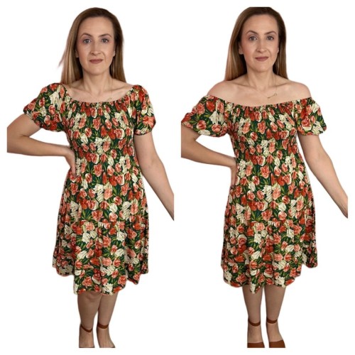 Krótka sukienka hiszpanka kwiaty luźna falbanka kwiatki bawełna wiskoza M/L