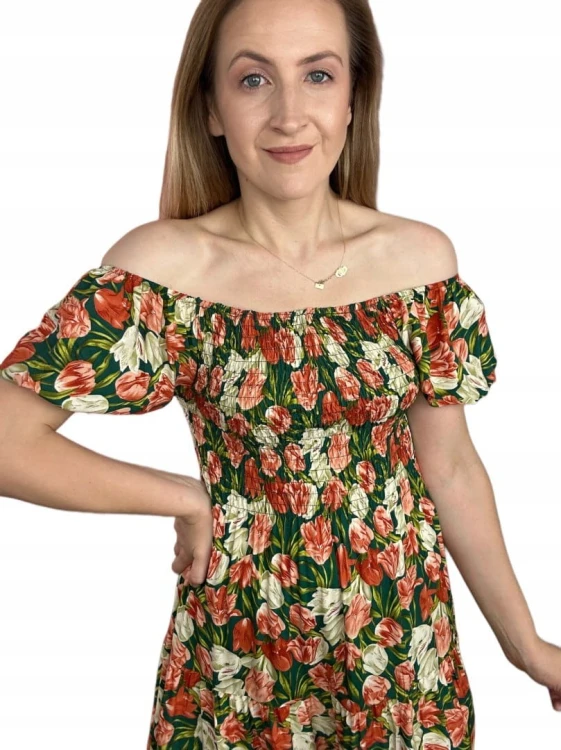 Krótka sukienka hiszpanka kwiaty luźna falbanka kwiatki bawełna wiskoza M/L