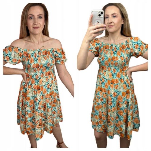 Krótka sukienka hiszpanka kwiaty luźna falbanka kwiatki bawełna XL/XXL