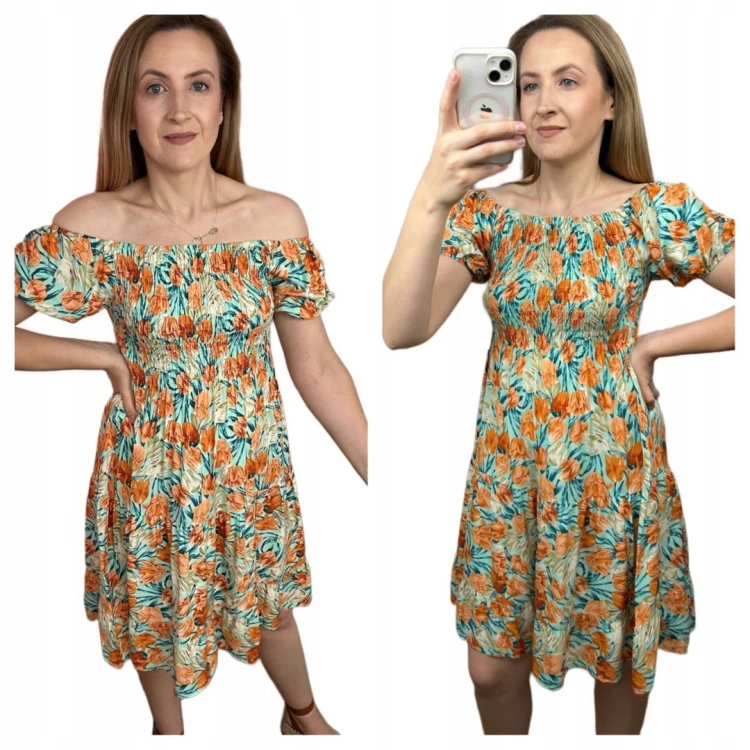 Krótka sukienka hiszpanka kwiaty luźna falbanka kwiatki bawełna XL/XXL