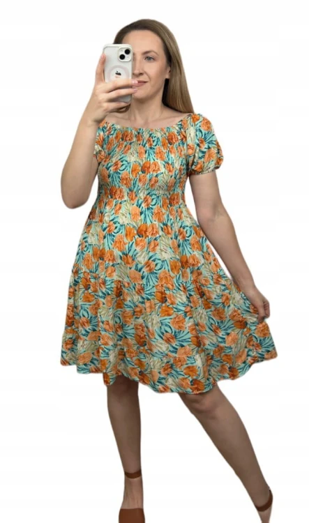 Krótka sukienka hiszpanka kwiaty luźna falbanka kwiatki bawełna XL/XXL