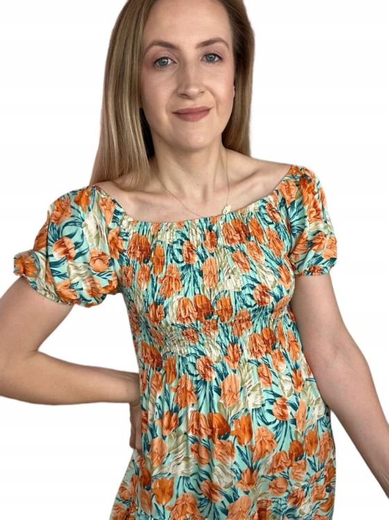 Krótka sukienka hiszpanka kwiaty luźna falbanka kwiatki bawełna XL/XXL