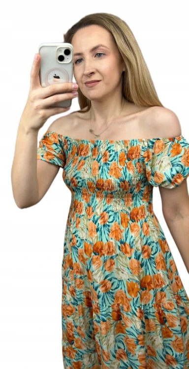 Krótka sukienka hiszpanka kwiaty luźna falbanka kwiatki bawełna XL/XXL