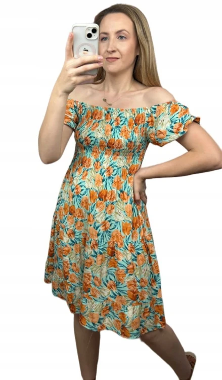 Krótka sukienka hiszpanka kwiaty luźna falbanka kwiatki bawełna XL/XXL