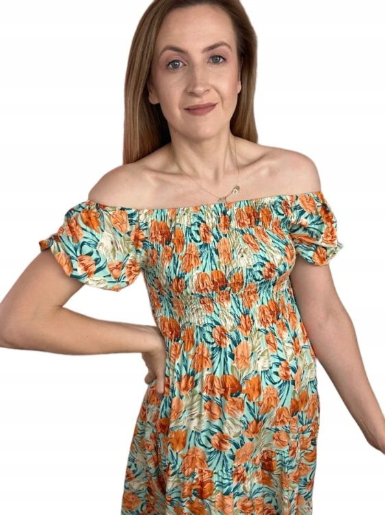 Krótka sukienka hiszpanka kwiaty luźna falbanka kwiatki bawełna XL/XXL