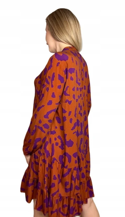 Krótka sukienka koszulowa długie rękawy guziki wzorzysta panterka S M L