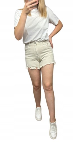 Krótkie spodenki damskie szorty przetarcia dziury beżowe M. Sara XS