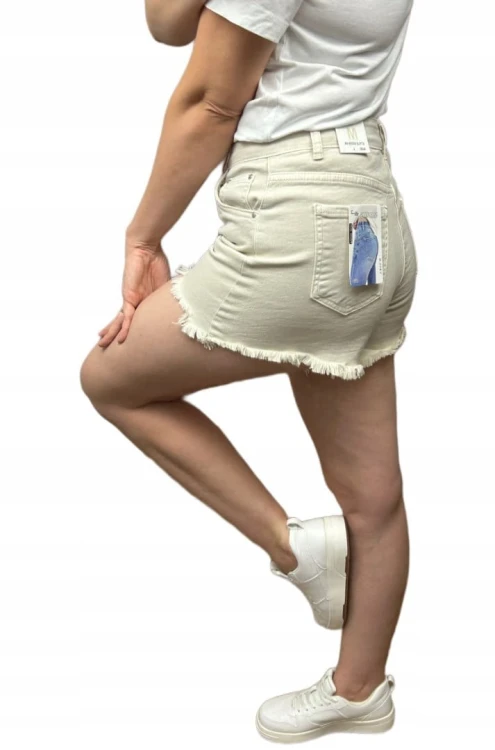 Krótkie spodenki damskie szorty przetarcia dziury beżowe M. Sara XS