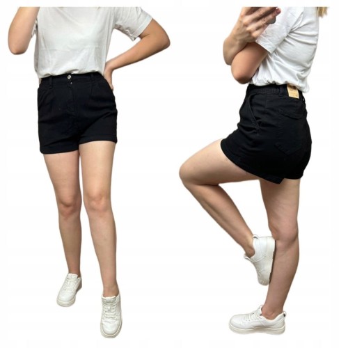 Krótkie spodenki szorty jeansowe czarne wysoki stan bawełna M.Sara XS