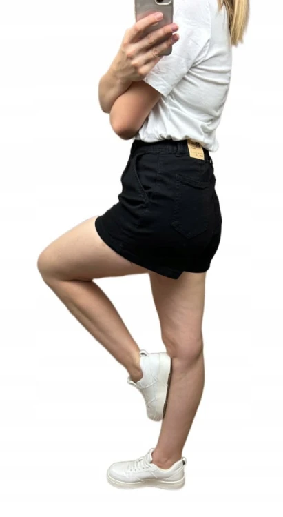 Krótkie spodenki szorty jeansowe czarne wysoki stan bawełna M.Sara XS