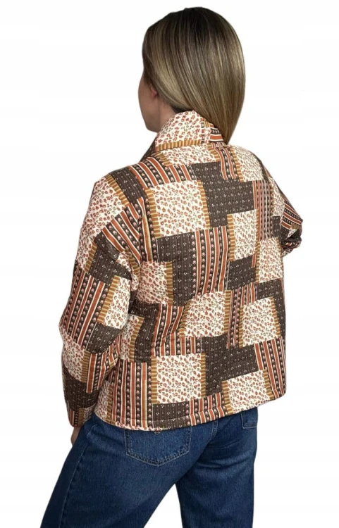 Kurtka narzutka pikowana w kwiaty panterkę boho brązowa ruda kieszenie WIYA- BOHO PATCHWORK