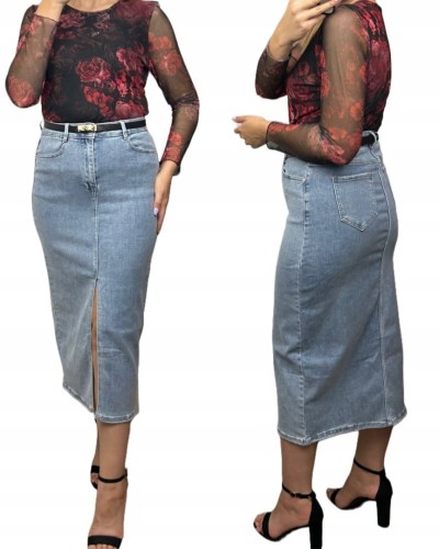 Laulia jeansowa spódnica ołówkowa midi z rozcięciem błękitna jeans 36 S URBAN BLUE