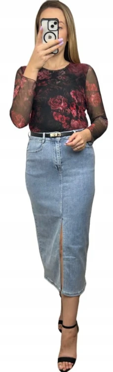 Laulia jeansowa spódnica ołówkowa midi z rozcięciem błękitna jeans 36 S URBAN BLUE