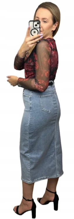 Laulia jeansowa spódnica ołówkowa midi z rozcięciem błękitna jeans M 38 URBAN BLUE