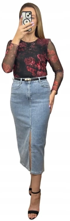 Laulia jeansowa spódnica ołówkowa midi z rozcięciem błękitna jeans XL 42 URBAN BLUE