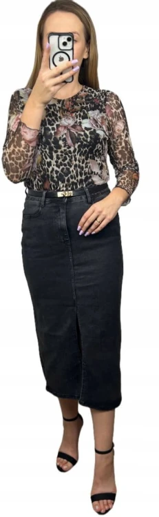 Laulia jeansowa spódnica ołówkowa midi z rozcięciem czarna jeans XS 34 URBAN BLACK