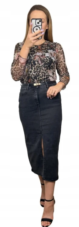 Laulia jeansowa spódnica ołówkowa midi z rozcięciem czarna jeans XS 34 URBAN BLACK