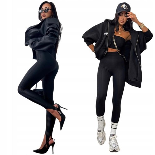 Legginsy narciarki błyszczące glossy czarne wiskozowe La Milla S 36- GLOSSY