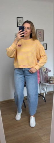 Lekka luźna bluza w poziome paski różowa żółta haft Mooij- AMORE PARIS