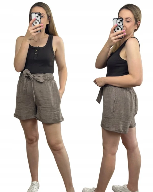 Lniane fango luźne szorty spodenki len kieszenie Lamya