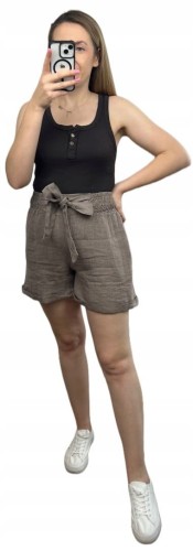 Lniane fango luźne szorty spodenki len kieszenie Lamya