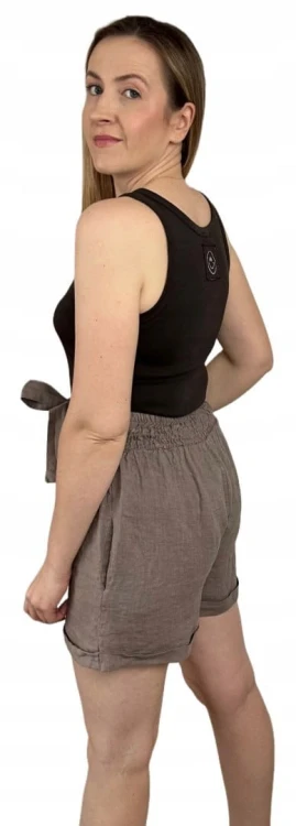 Lniane fango luźne szorty spodenki len kieszenie Lamya