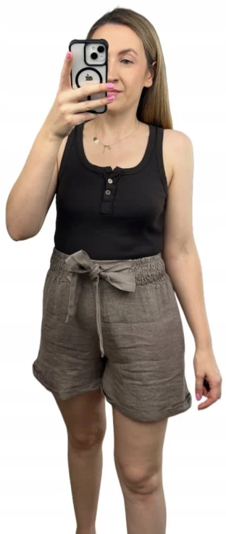 Lniane fango luźne szorty spodenki len kieszenie Lamya