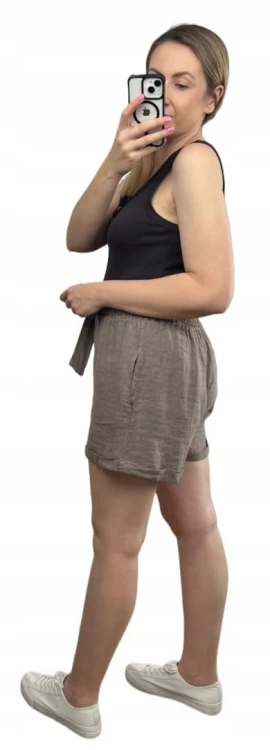 Lniane fango luźne szorty spodenki len kieszenie Lamya