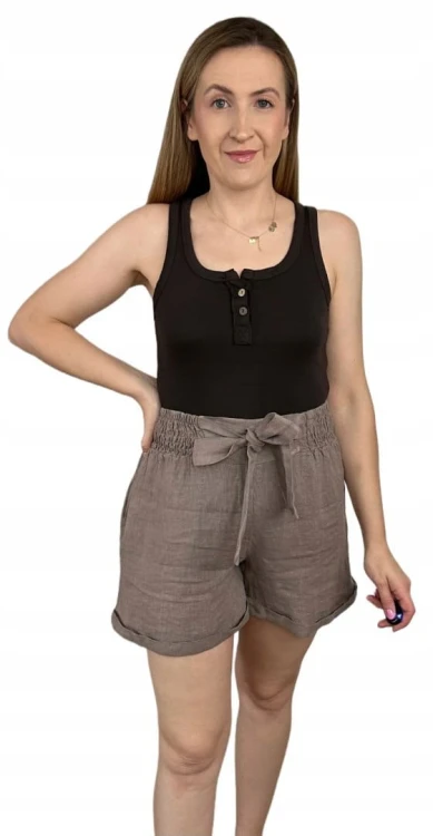 Lniane fango luźne szorty spodenki len kieszenie Lamya