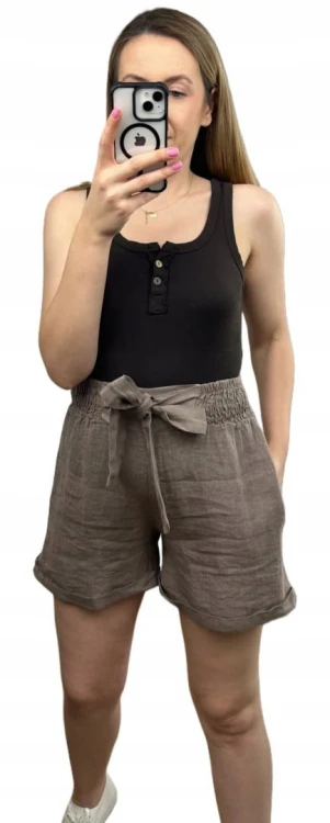 Lniane fango luźne szorty spodenki len kieszenie Lamya