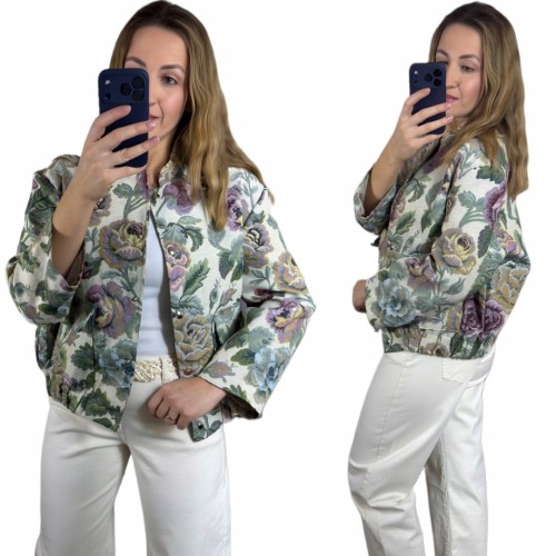 Luźna bomberka kurtka w kwiaty liście tkanina żakardowa - ORNELLA BOMBER